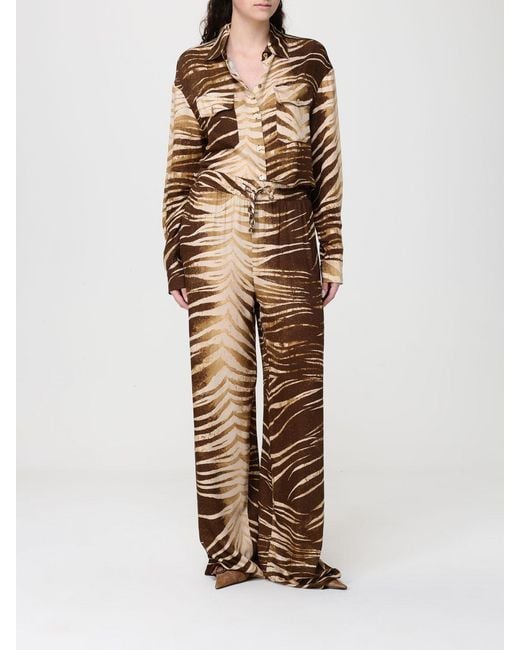 Just Cavalli Natural Printed Twill Palazzo Trousers