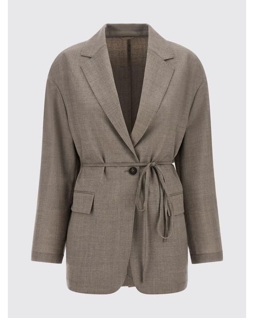Brunello Cucinelli Gray Single-Breasted Virgin Wool Blazer With Belt And Dropped Shoulders