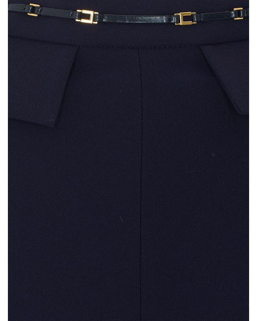 Elisabetta Franchi Blue High-Waisted Skinny Crêpe Trousers With Flap Pockets