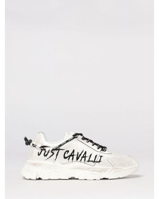 Just Cavalli White Distressed Leather Sneakers With Logo for men