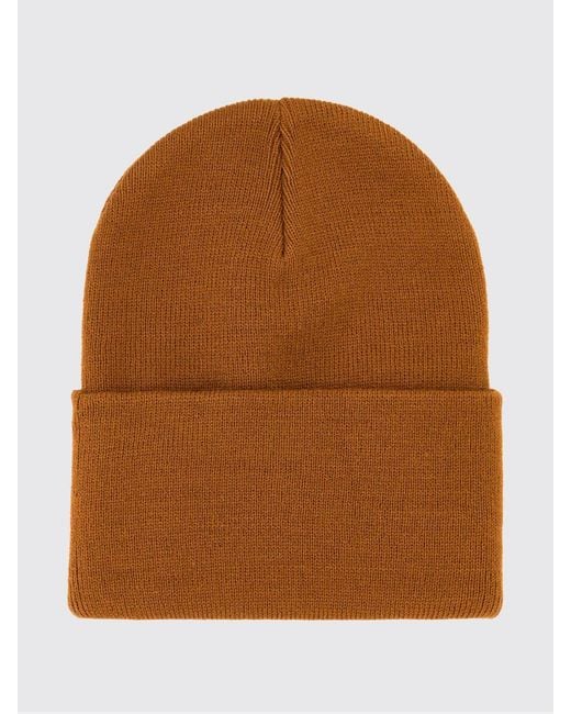 Carhartt Brown Acrylic Beanie Hat With Embroidered Logo And Turn-Up for men