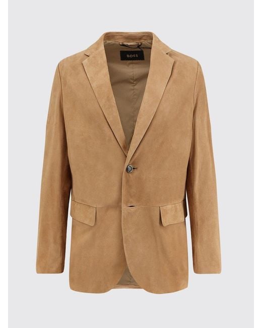Boss Natural Single-Breasted Suede Blazer for men