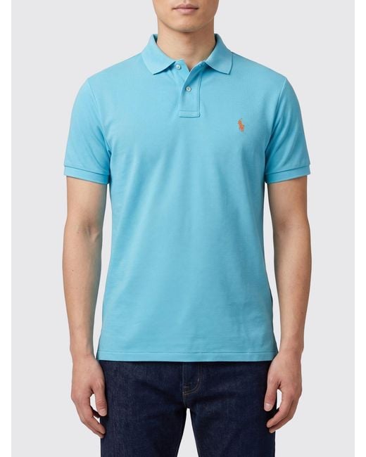 Polo Ralph Lauren Blue Pony Logo Cotton Polo Shirt for men
