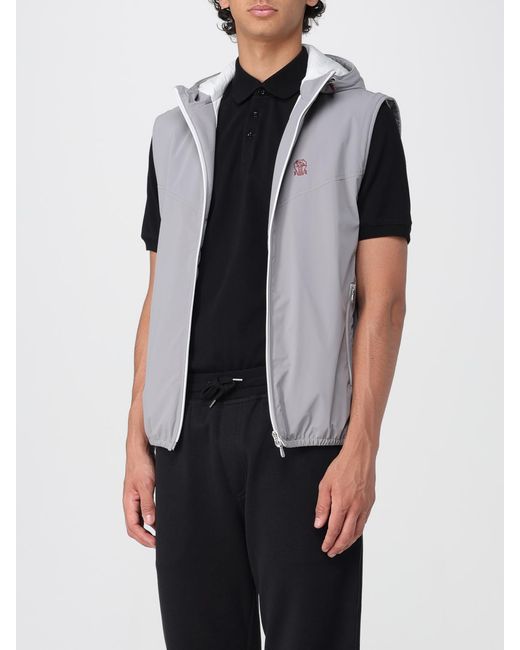 Brunello Cucinelli Gray Hooded Vest for men