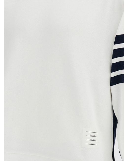 Thom Browne White Striped 4-Bar Cotton Sweatshirt for men