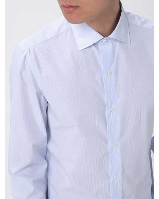 Luigi Borrelli Napoli Blue Classic Striped Cotton Shirt for men