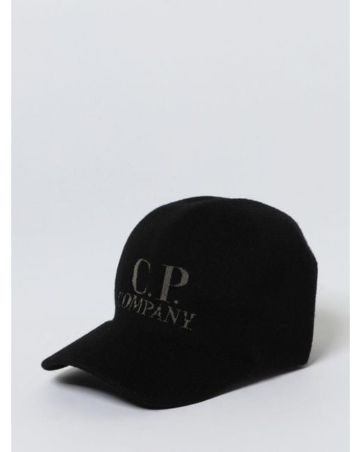 C P Company Black Extrafine Merino Wool Hat for men