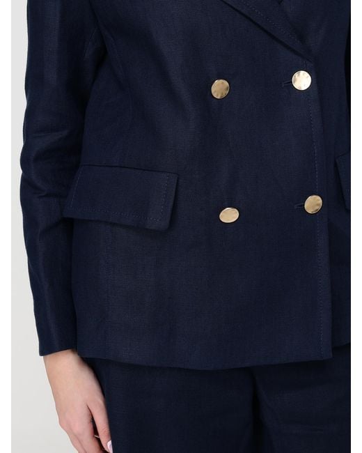 Max Mara Blue Linen Double-Breasted Blazer