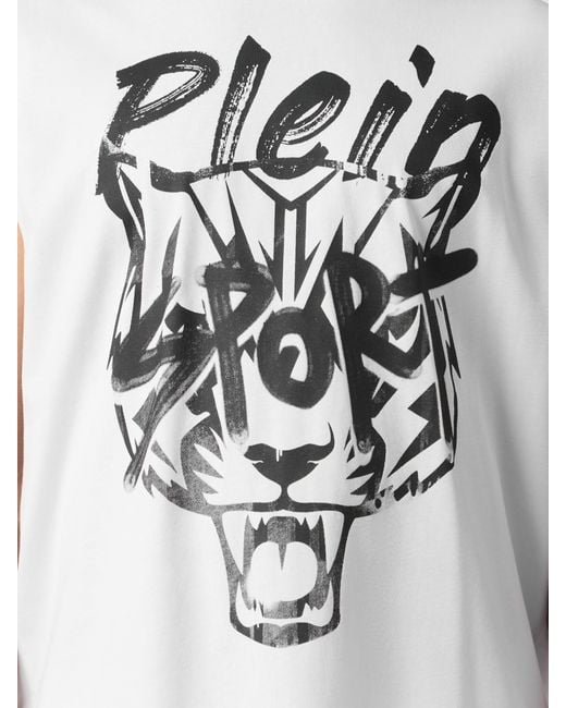 Philipp Plein White Cotton Tank Top With Contrasting Graphic Logo Print for men