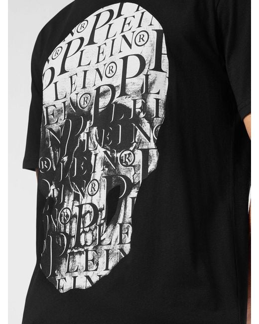 Philipp Plein Black Cotton T-Shirt With Skull Print And Hexagon Logo for men