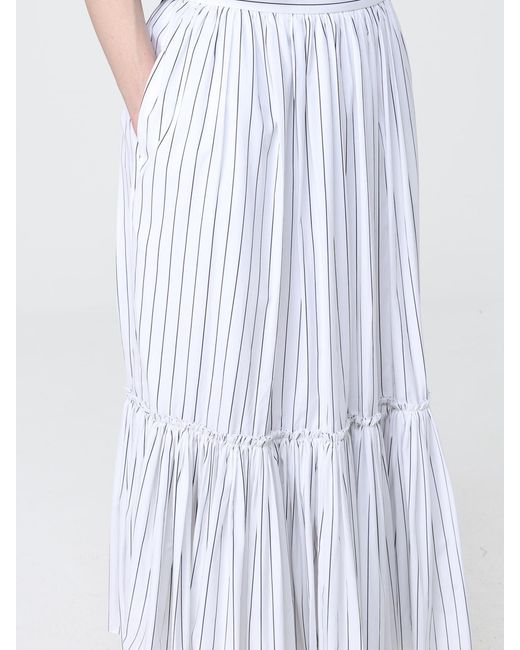 Jil Sander White Striped Cotton Midi Skirt