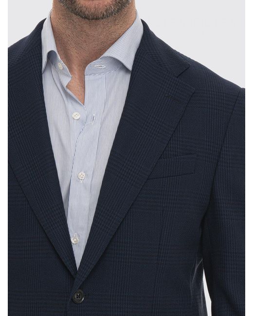 Fay Blue Prince Of Wales Wool Single-Breasted Blazer for men