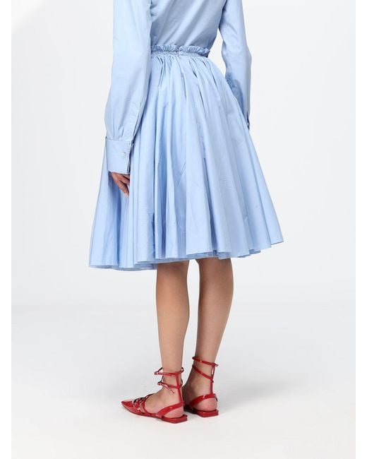 AMI Blue High-Waisted Pleated Cotton Mini Skirt