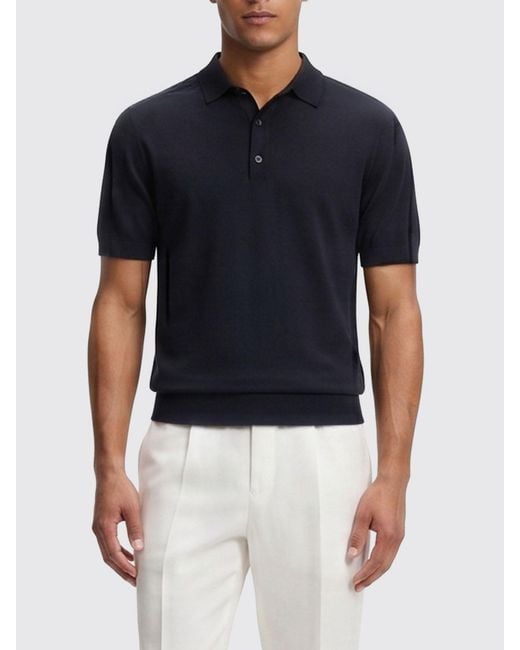 Boss Blue Virgin Wool Knit Polo Shirt for men