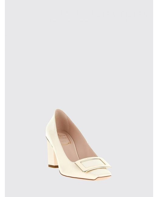 Roger Vivier Natural Belle Vivier Patent Leather Pumps With Mid-Heel