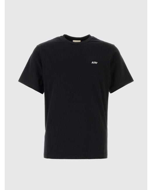 Autry Black Crewneck Cotton T-Shirt With Contrasting Embroidered Logo for men
