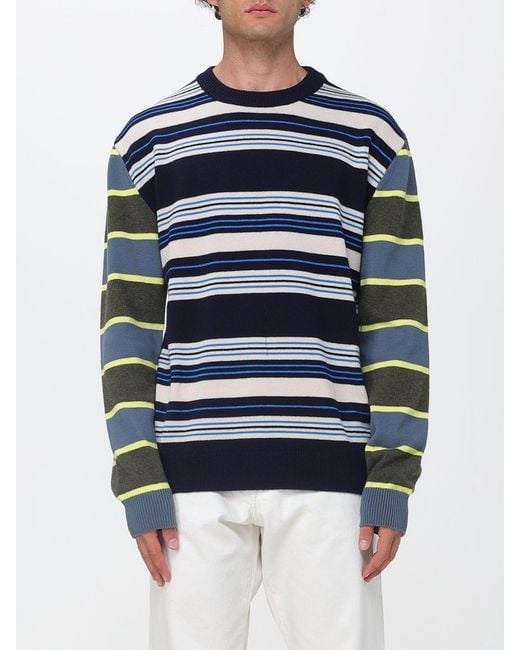 Paul Smith Blue Relaxed Fit Multicolour Stripe Wool And Cotton Crewneck Jumper for men