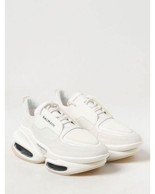 Sneakers B-Bold in camoscio e neoprene di Balmain in White da Uomo