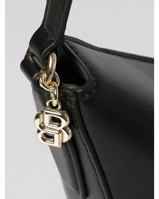Boss Black Smooth Bovine Leather Hobo Bag With Flap Closure And Metal Logo