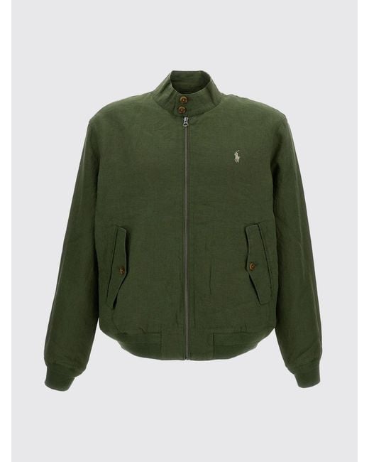 Polo Ralph Lauren Green Linen Bomber With Logo for men