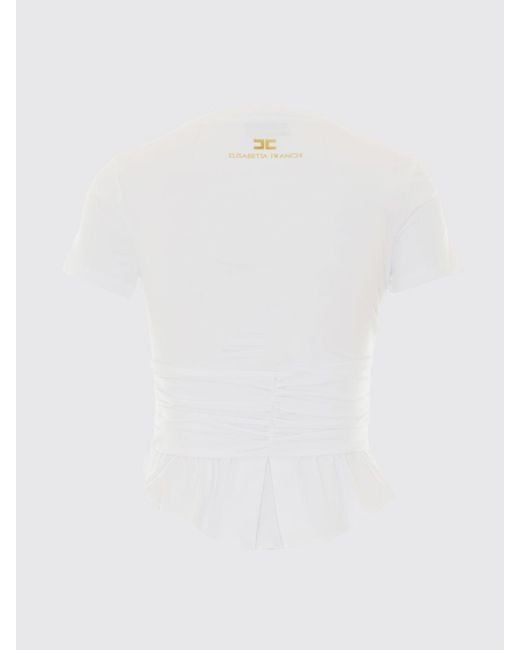 Elisabetta Franchi White Cropped Cotton T-Shirt With Metal Logo Plaque