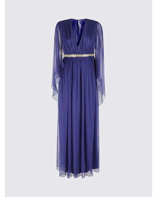 Alberta Ferretti Blue Sleeveless Pleated Silk Long Evening Gown With V-Neck