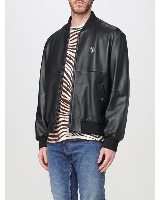 Just Cavalli Black Leather Bomber Jacket for men