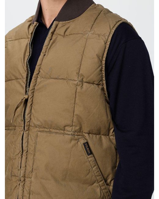 Filson Brown Heritage Quilted Padded Bomber Vest With Embroidered Logo for men