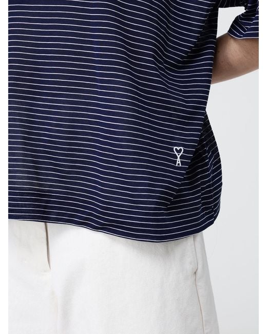AMI Blue Striped Cotton Polo Shirt