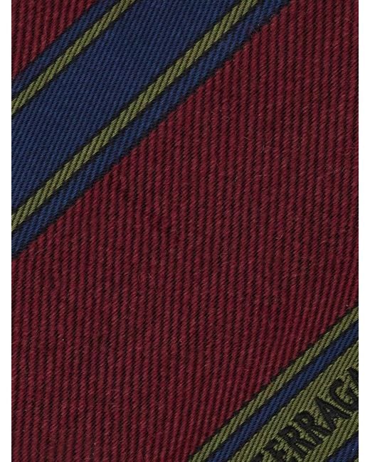 Corbata De Rayas Bicolor En Pura Seda Jacquard Ferragamo de hombre de color Red