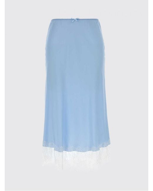 Moschino Blue Silk Blend Skirt With Lace Inserts