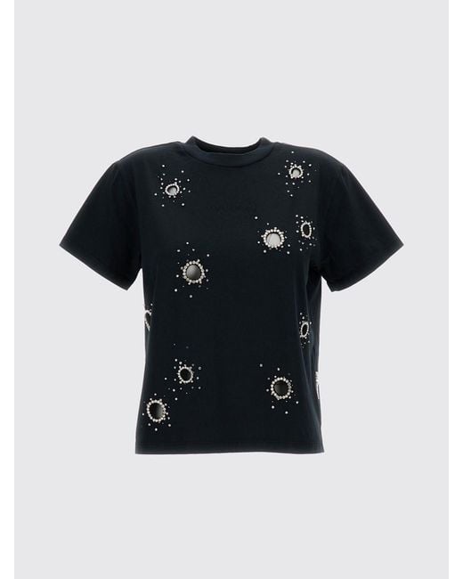 Des Phemmes Black Cotton Crew Neck T-Shirt With Appliqués