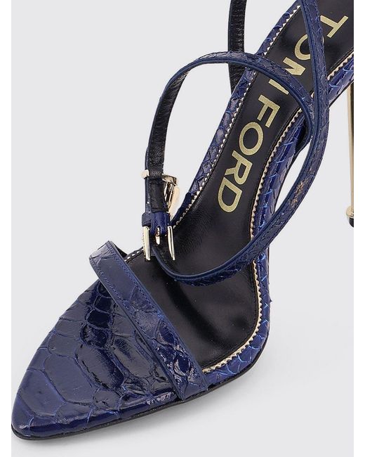 Tom Ford Blue Padlock Crocodile Print Leather Sandals