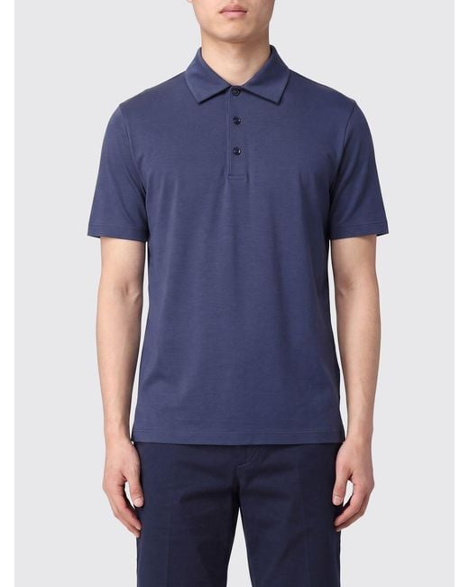 Herno Blue Short-Sleeved Cotton Polo Shirt With Classic Three-Button Collar for men