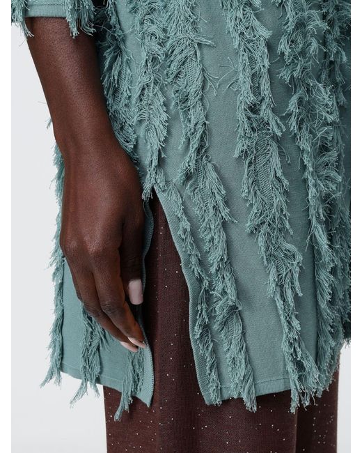 Kangra Blue Cotton Cardigan With Fringes