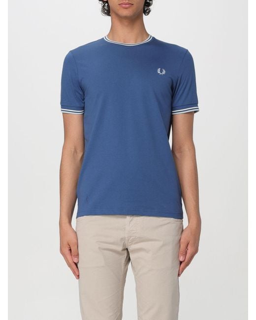 T-shirt in cotone con logo di Fred Perry in Blue da Uomo