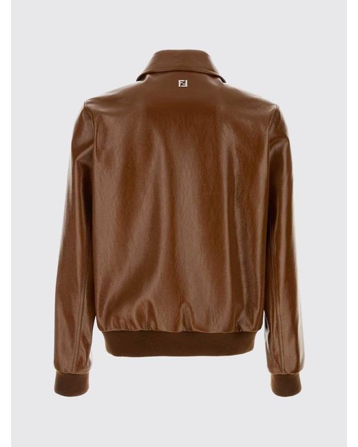 Fendi Brown Shiny Leather Jacket for men