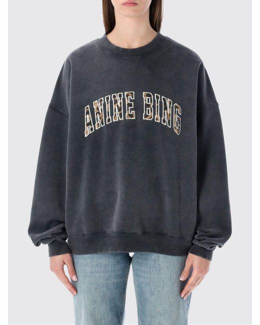 Anine Bing Gray Cotton Crewneck Sweatshirt With Logo