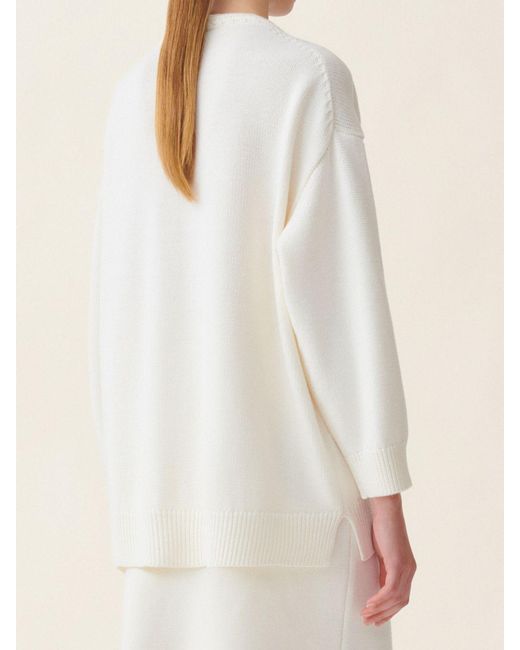 Fabiana Filippi White Wool Cardigan With Dropped Shoulders And Deep V-Neck