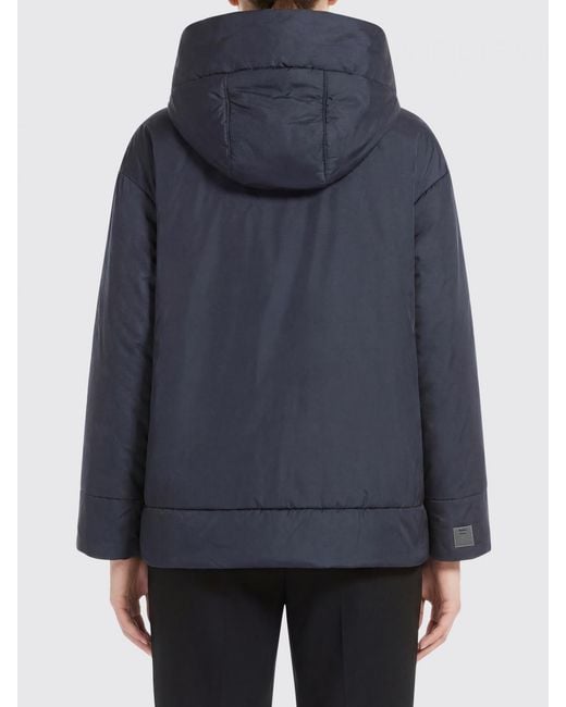 Max Mara Blue Polyester Hooded Puffer Jacket