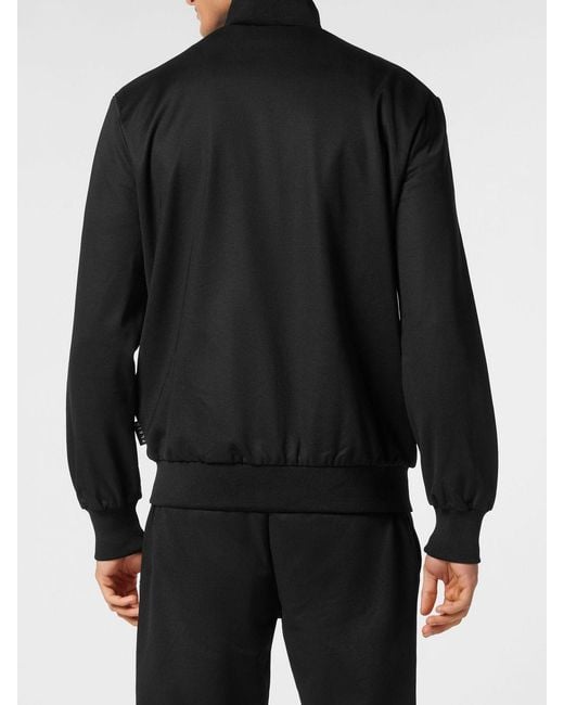 Philipp Plein Black Cotton-Blend High Neck Zip Sweatshirt With Applied Logo for men