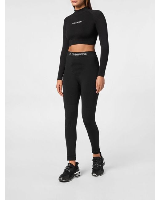 Philipp Plein Black Cropped Long-Sleeve Slim Fit Sports Top