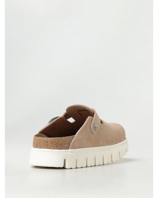 Birkenstock White Papillio Boston Chunky Suede Sabots