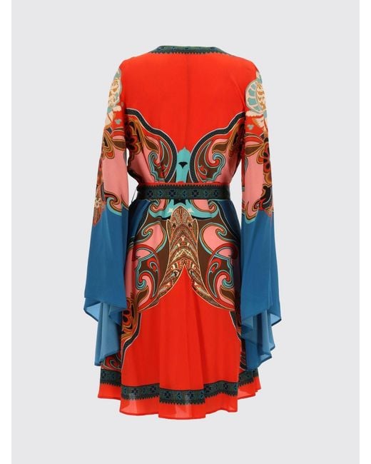Etro Red Paisley Print Silk Mini Dress