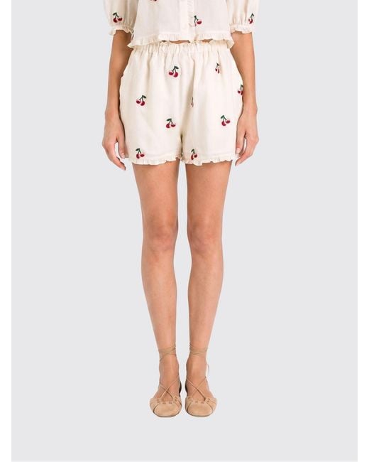 Twinset Red Ramie Shorts With Embroidery