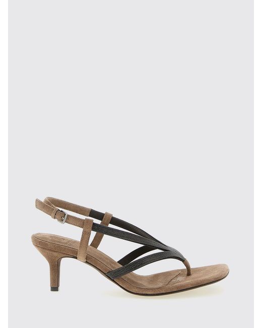 Brunello Cucinelli Natural Suede Sandals With Monile