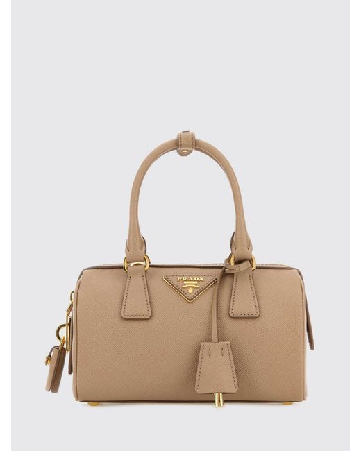 Prada Natural Mini Saffiano Leather Bag With Lock And Key