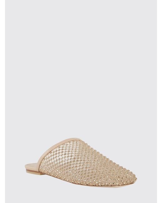 Stuart Weitzman Pink Mesh Nylon Mules With Rhinestones
