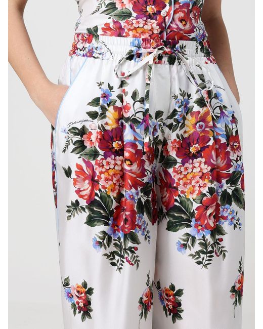 Dolce & Gabbana White Dolce &Amp Gabbana Floral Silk Trousers
