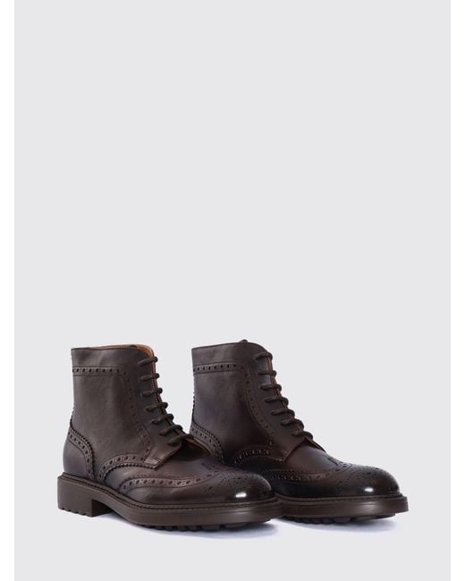 Doucal's Black Leather Ankle Boots With Brogue Detail for men